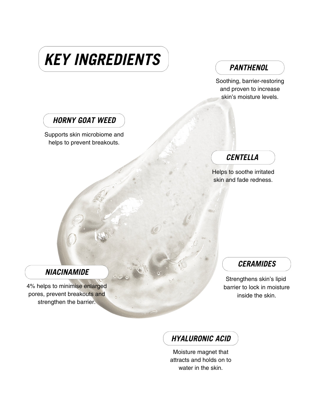 A texture image of Common Clouds Cloud Jelly moisturiser together with a discription of the key ingeredients of the Jelly product.