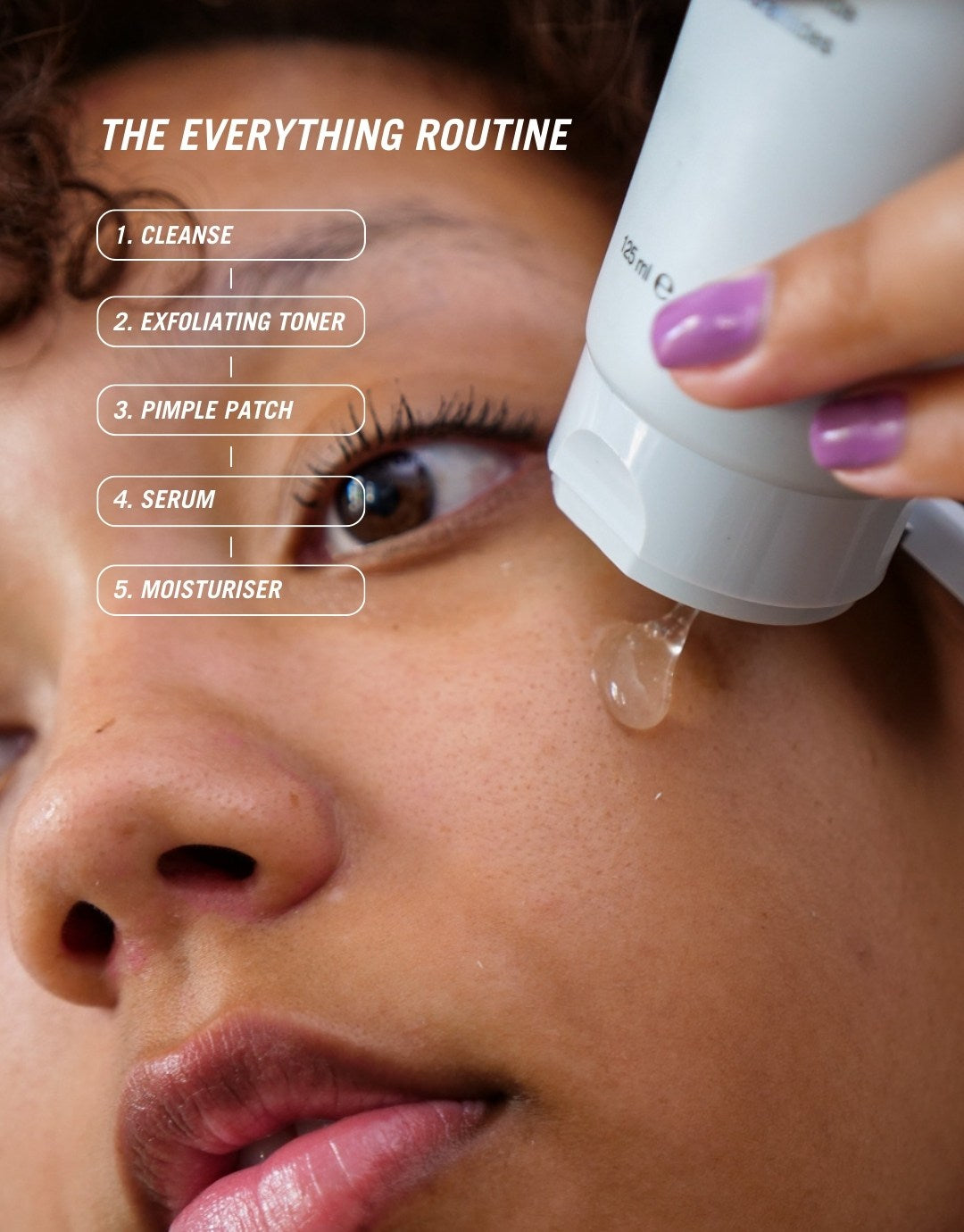 Common Clouds everything routine for acne-prone skin: cleanser, exfoliating toner, pimple patch, serum and moisturiser