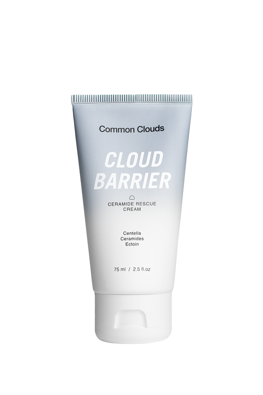 Tube of Common Clouds Cloud Barrier Ceramide Rescue Cream on a white background