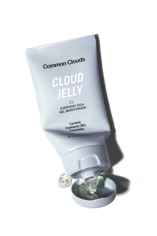 Common Clouds Cloud Jelly gel moisturiser with open cap and visible hydrating texture on white background